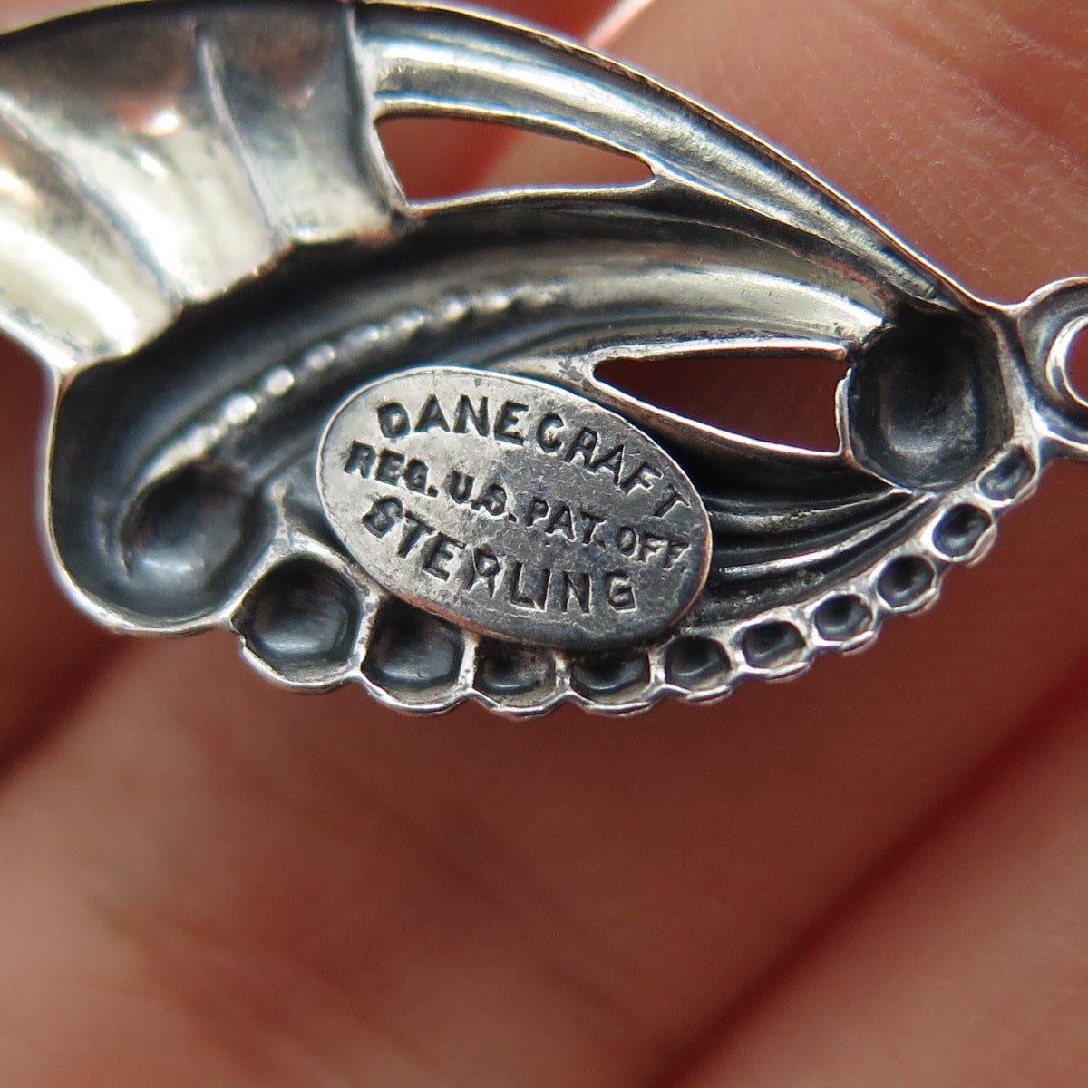 DANECRAFT Sterling Silver Antique Art Deco Floral Oxidized Chain Necklace 16"