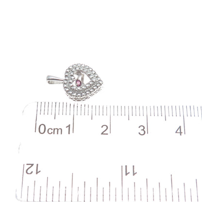 925 Sterling Silver Pink Round-Cut Shaped C Z Open Heart Minimalist Pendant