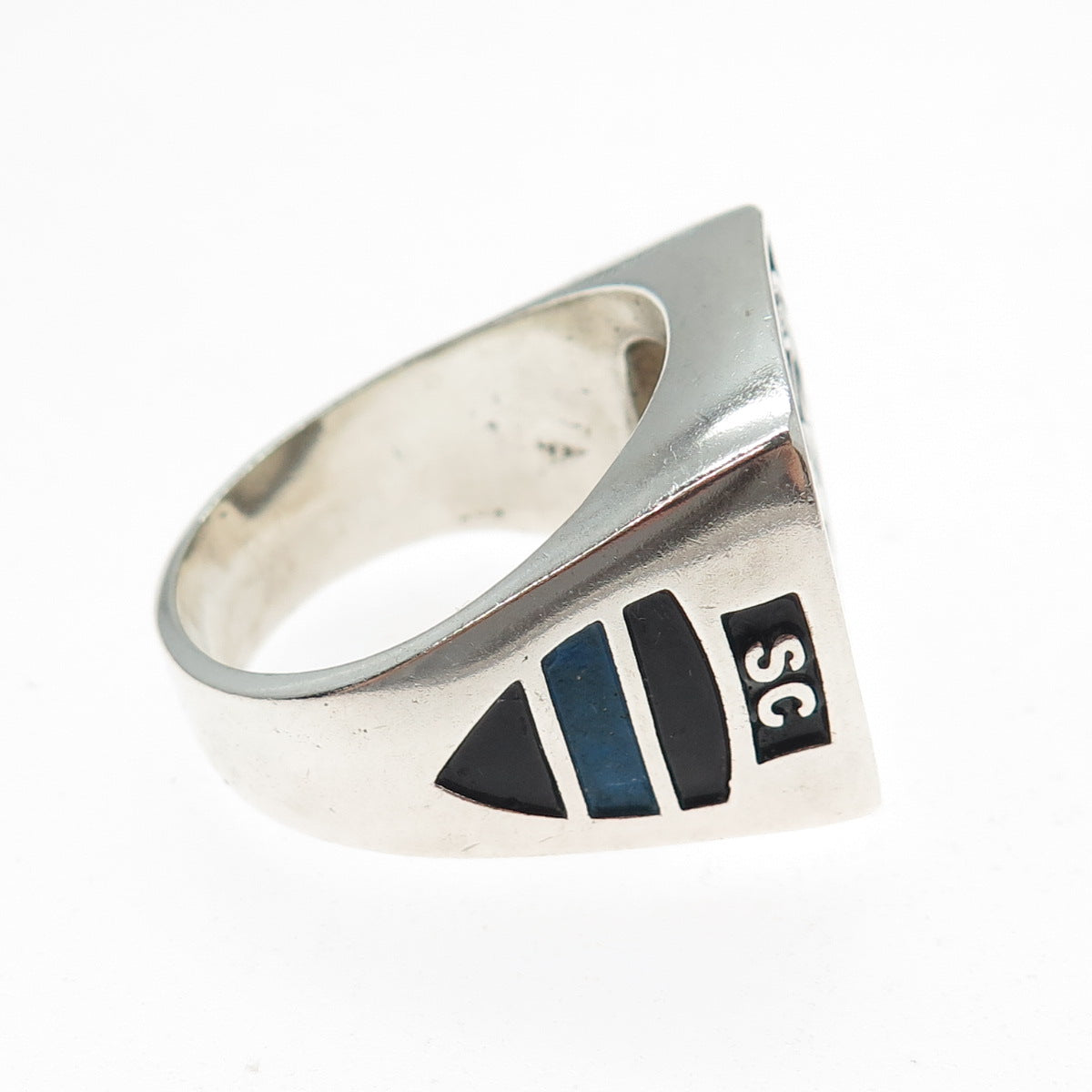 925 Sterling Silver Vintage Enamel Thin Blue Line Louisiana Ring Size 14.5