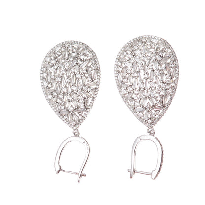 925 Sterling Silver Multi-Cut C Z Cluster Teardrop Dangle Earrings