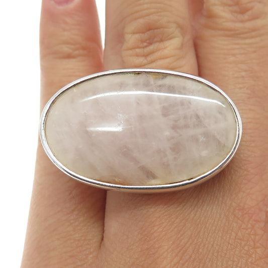 FURLA 925 Sterling Silver Vintage Italy Real Rose Quartz Statement Ring Size 7