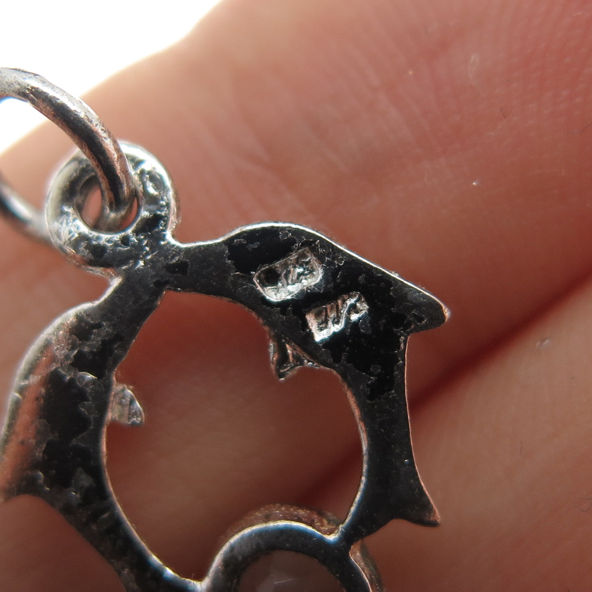 CHARLES WINSTON 925 Sterling Silver Vintage Blue Topaz Dolphin Couple Pendant