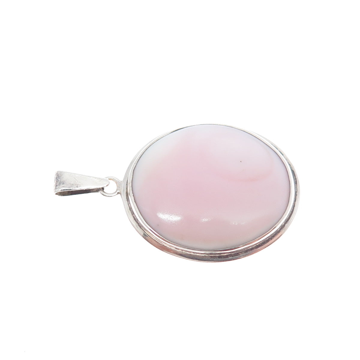 925 Sterling Silver Vintage Real Cabochon Pink MOP Charm Pendant