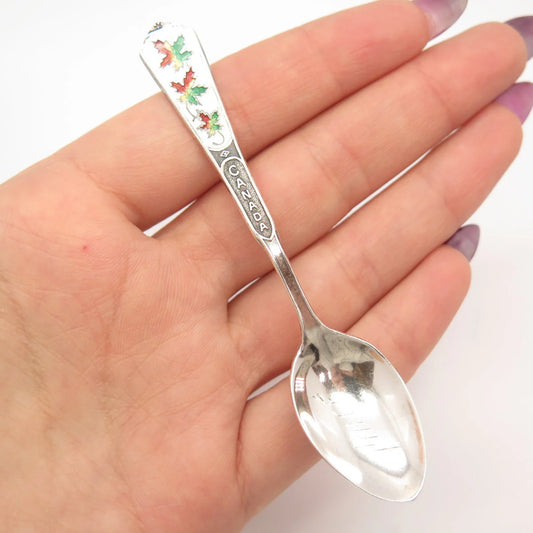 925 Sterling Silver Vintage Breadner & Co Canada Enamel Maple Leaf Spoon
