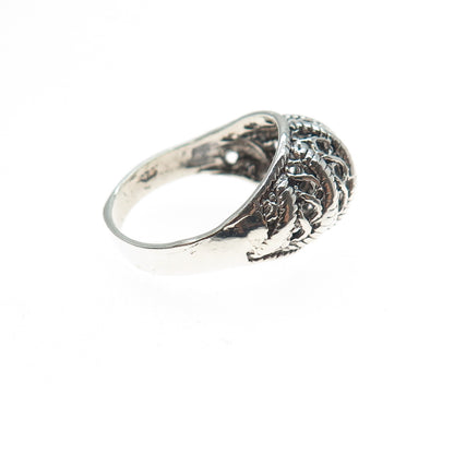 925 Sterling Silver Vintage Modernist Ribbed Dome Oxidized Ring Size 7