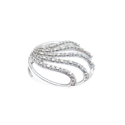 925 Sterling Silver Round-Cut C Z Wavy Slide Pendant