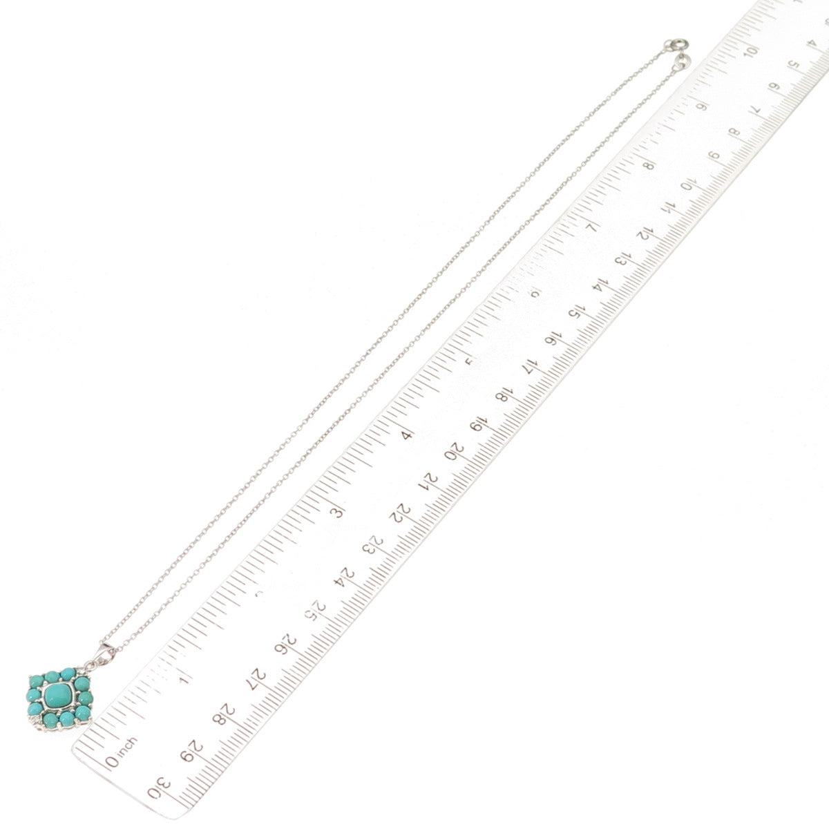 925 Sterling Silver Real Turquoise & White Topaz Cable Chain Necklace 18"