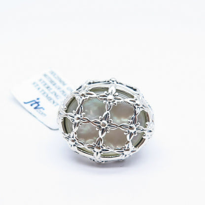 925 Sterling Silver Real Mother-of-Pearl Floral Domed Ring Size 5.75