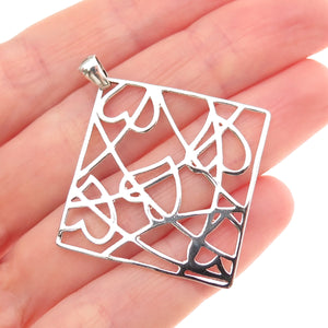 925 Sterling Silver Vintage Italy Heart Spider Web Charm Pendant