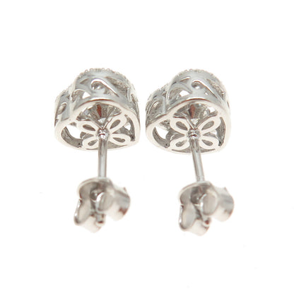 925 Sterling Silver Round-Cut Shaped C Z Heart Stud Earrings