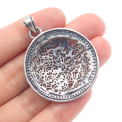 925 Sterling Silver Vintage Spiral Filigree Oxidized Charm Pendant
