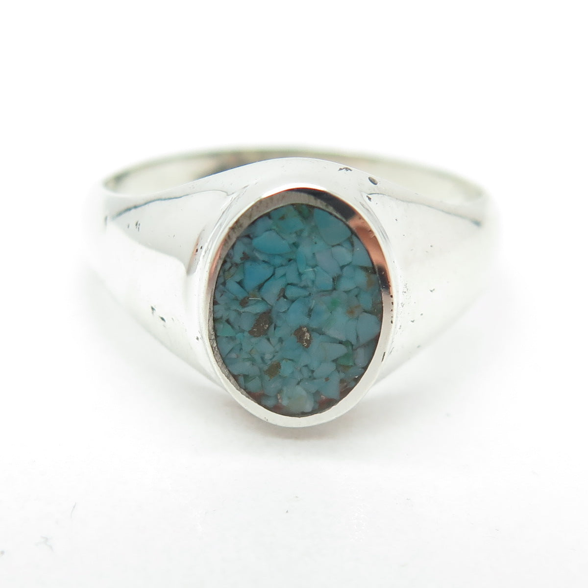 STULLER 925 Sterling Silver Vintage Real Turquoise Inlay Signet Ring Size 8.75