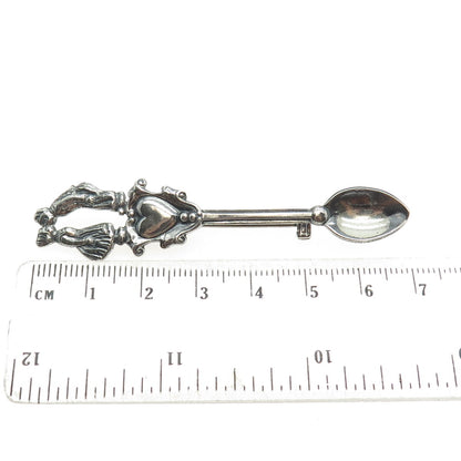 925 Sterling Silver Antique Art Deco Couple Kiss Oxidized Salt Spoon Pin Brooch