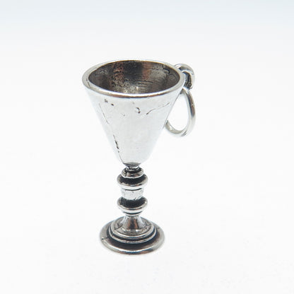 SUNWEST 925 Sterling Silver Vintage Wine Goblet Oxidized Mini 3D Charm Pendant