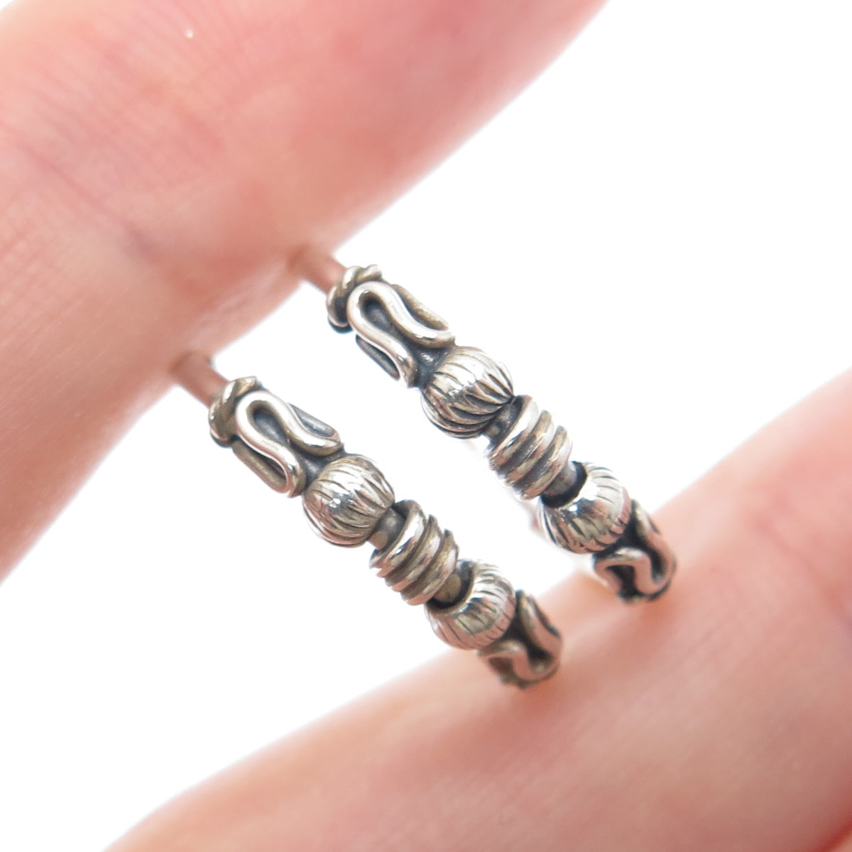 925 Sterling Silver Multi-Beads Oxidized Hoop Earrings