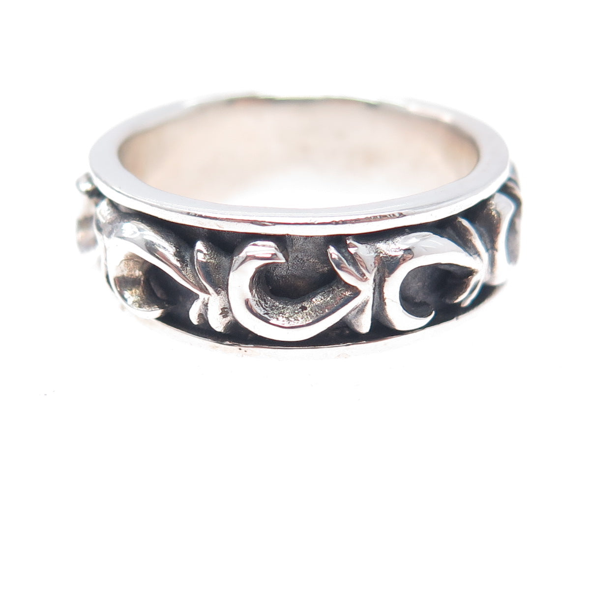 925 Sterling Vintage Modernist Swirl Oxidized Rotating Band Ring Size 10.5