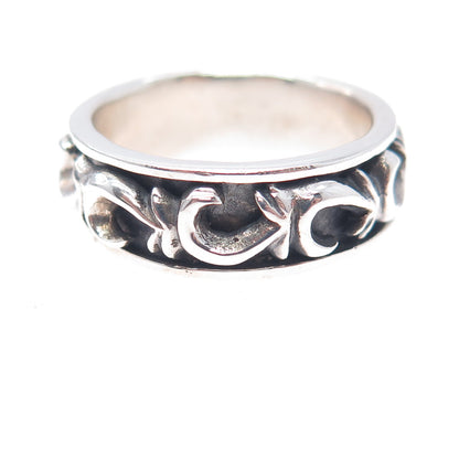 925 Sterling Vintage Modernist Swirl Oxidized Rotating Band Ring Size 10.5