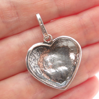 925 Sterling Silver Vintage Italy Dragon Skin Heart Oxidized Charm Pendant