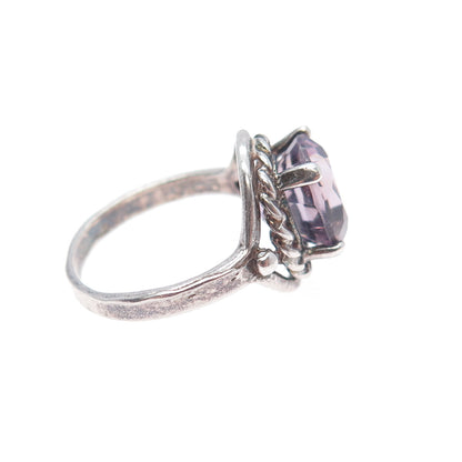 925 Sterling Silver Vintage Real Amethyst Oxidized Ring Size 5
