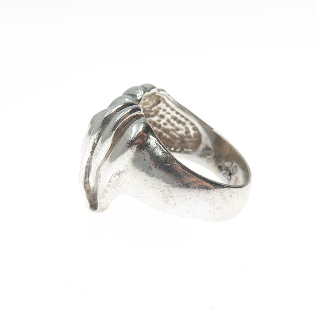 RON RIZZO 925 Sterling Silver Vintage Modernist Heart Oxidized Ring Size 6.5