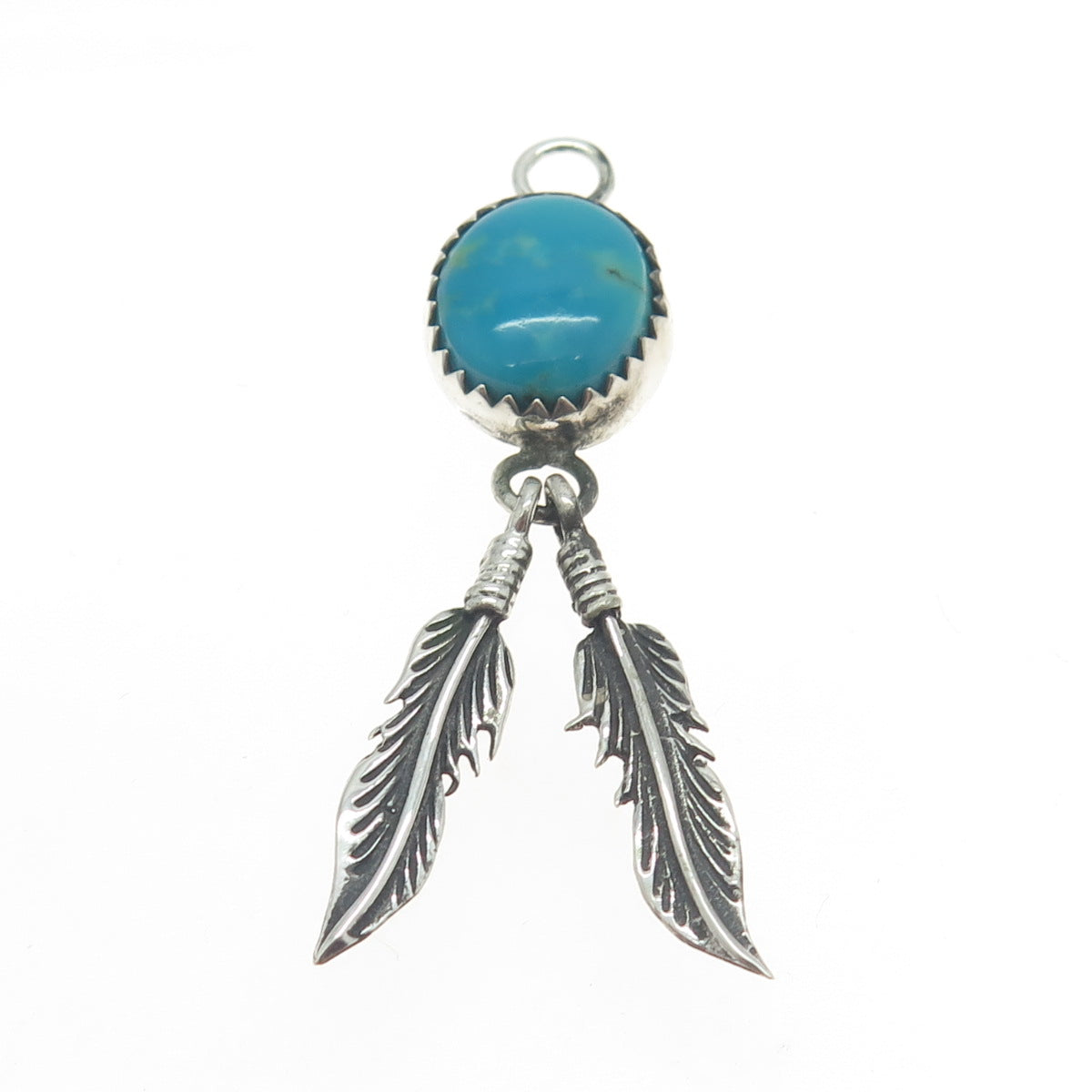 FLORENCE TAHE NAVAJO Old Pawn Sterling Silver Vintage Turquoise Feather Pendant