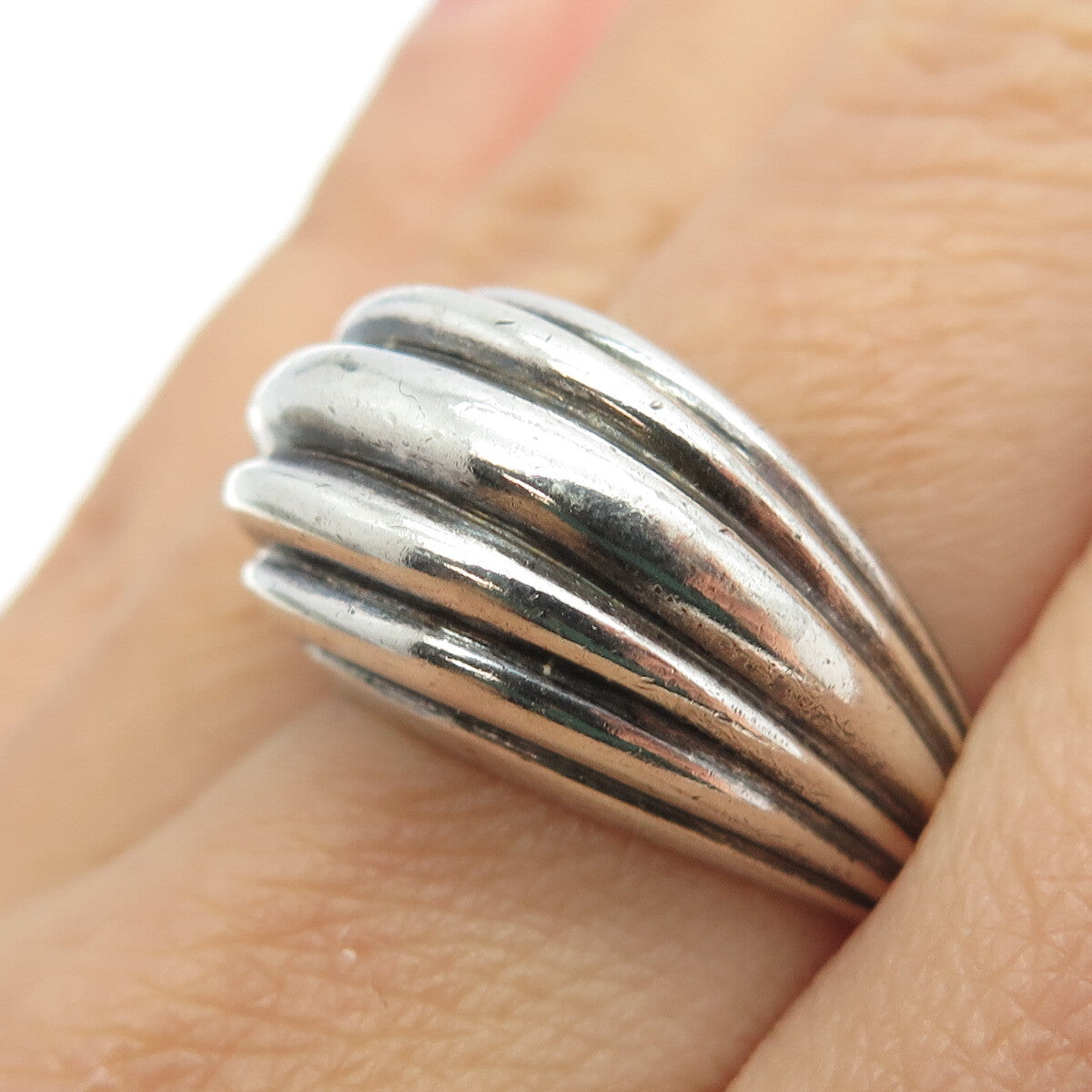 925 Sterling Silver Vintage PPK Modernist Ribbed Dome Ring Size 8.25