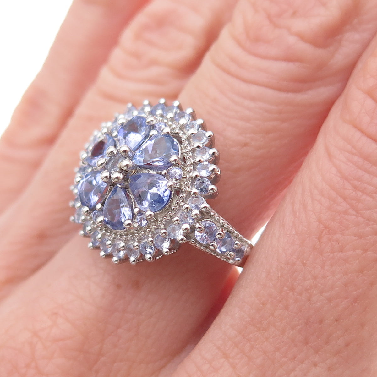 Chuck Clemency 925 Sterling Silver Real Multi-Cut Tanzanite Ring Size 8.25