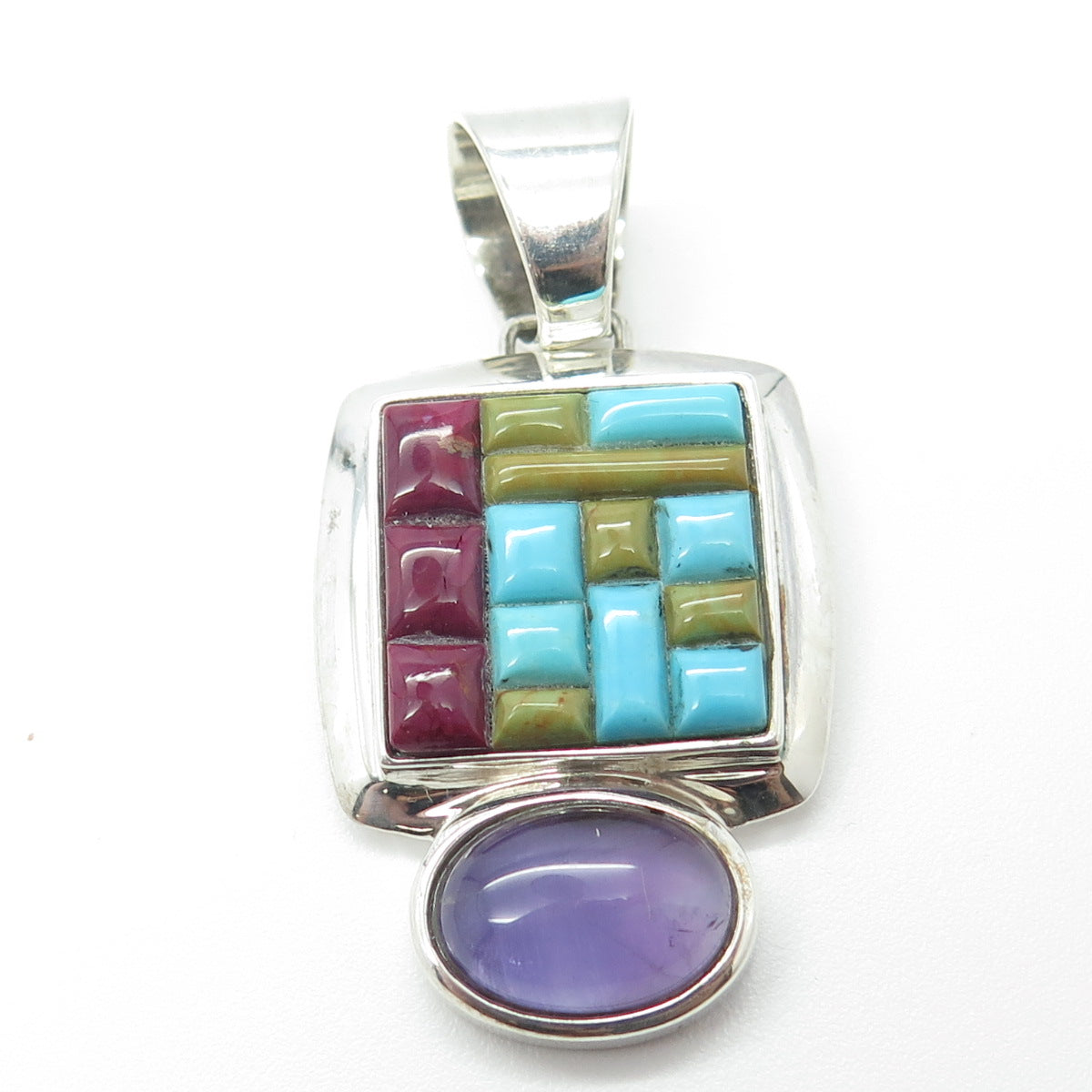 JAY KING DESERT ROSE Sterling Silver Vintage Turquoise Amethyst Jasper Pendant