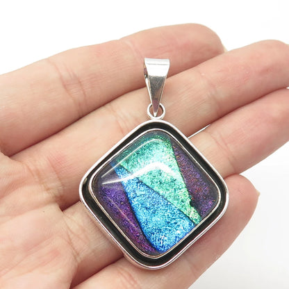 925 Sterling Silver Vintage Mexico Roman Glass Pendant
