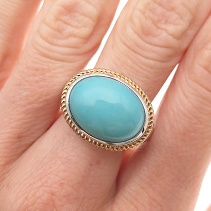 925 Sterling Silver 2-Tone Real Tyrone Turquoise Ring Size 8