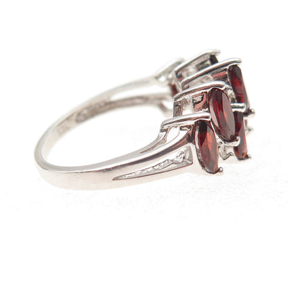 925 Sterling Silver Vintage Real Red Garnet & White Topaz Ring Size 6