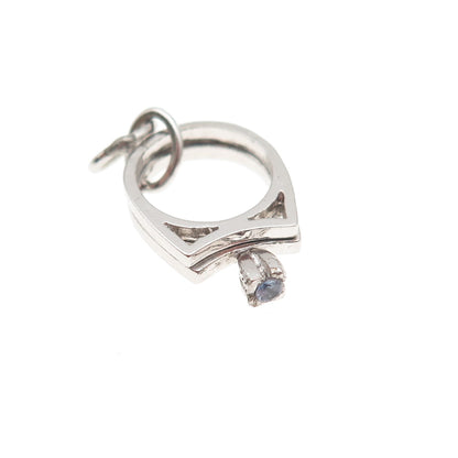 925 Sterling Silver Antique Art Deco Rhinestone Wedding Rings Mini Charm Pendant