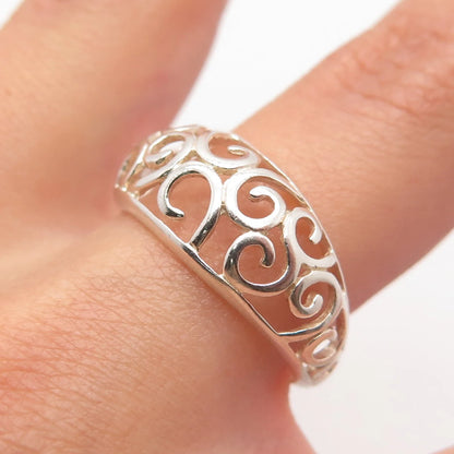 925 Sterling Silver Vintage Nevada Silver Open Swirl Ring Size 8.25