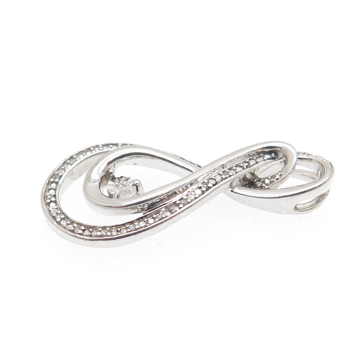 925 Sterling Silver Real Round-Cut Diamond Infinity Slide Pendant