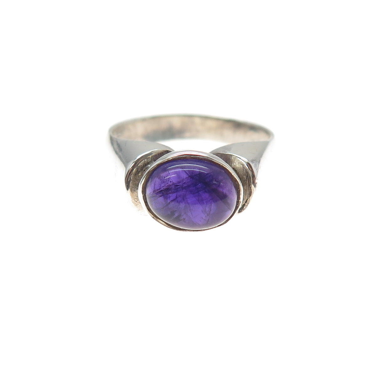 925 Sterling Silver Vintage Real Amethyst Modernist Ring Size 8.25