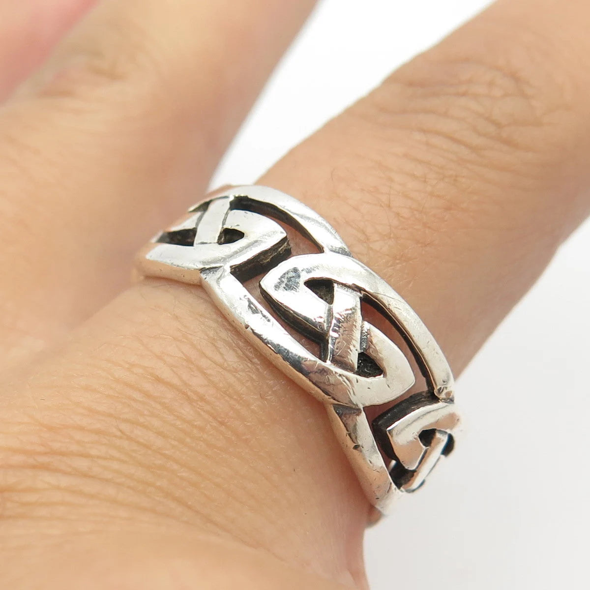 925 Sterling Silver Vintage Mexico Celtic Band Ring Size 11.25