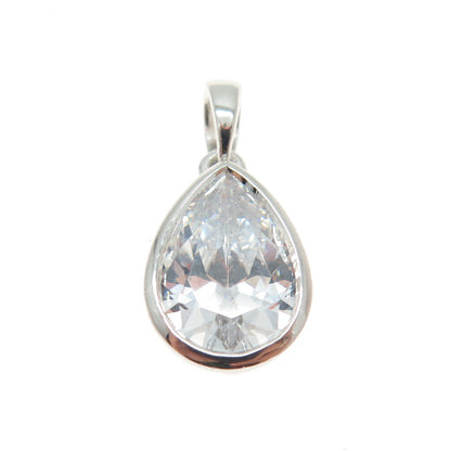 HAN 925 Sterling Silver Pear-Cut C Z Teardrop Minimalist Pendant