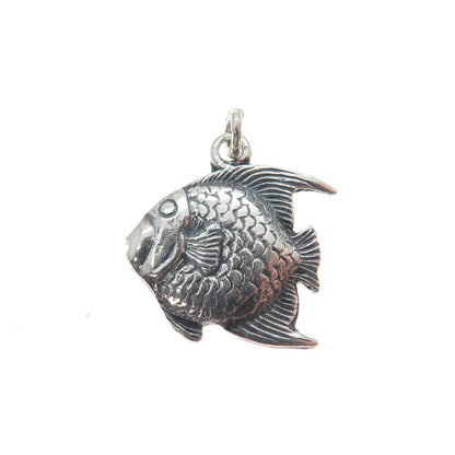 925 Sterling Silver Vintage Angel Fish Oxidized Minimalist Charm Pendant