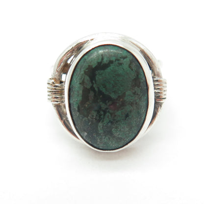 925 Sterling Silver Vintage Real Green Turquoise Gemstone Ring Size 5.25