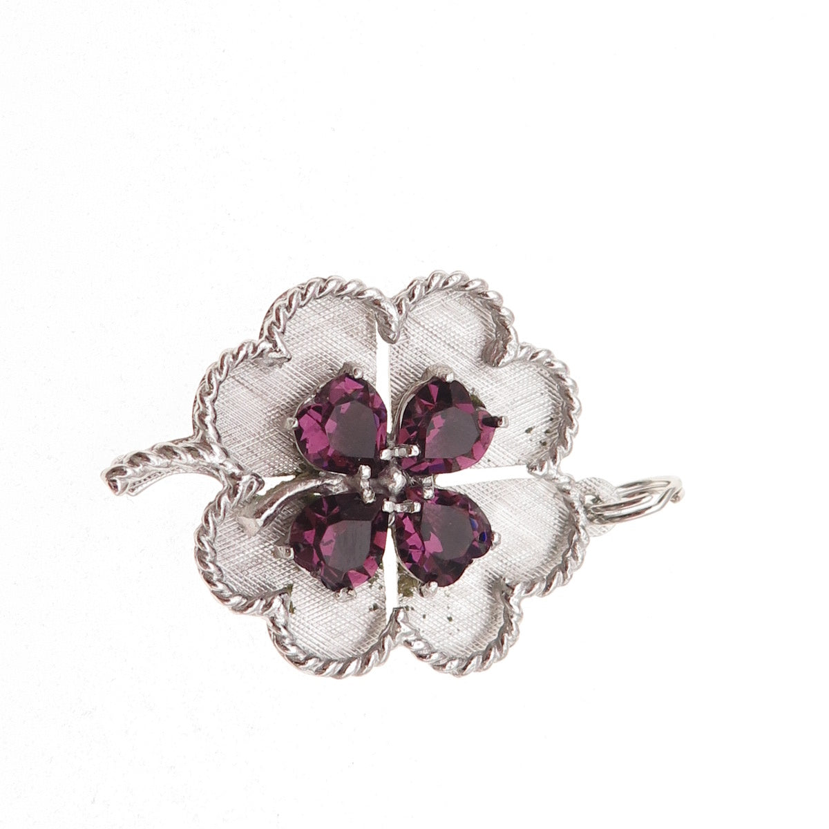 Mark Mercy 925 Sterling Silver Vintage Rhinestone Clover Good Luck Charm Pendant