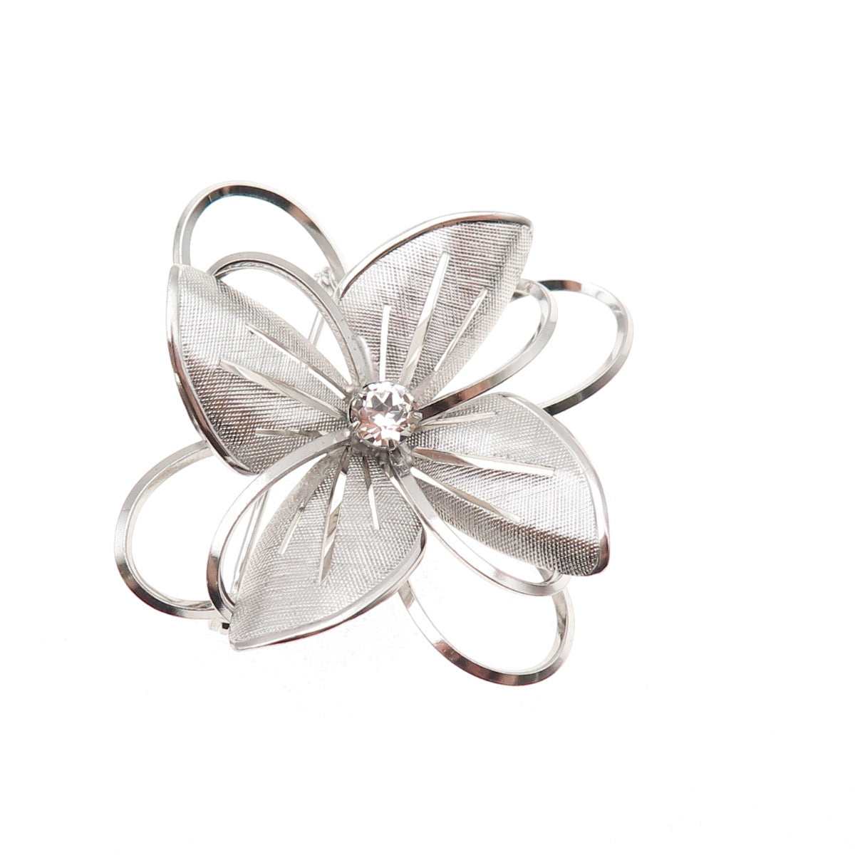 Carl Art 925 Sterling Silver Vintage Rhinestone Floral Pin Brooch