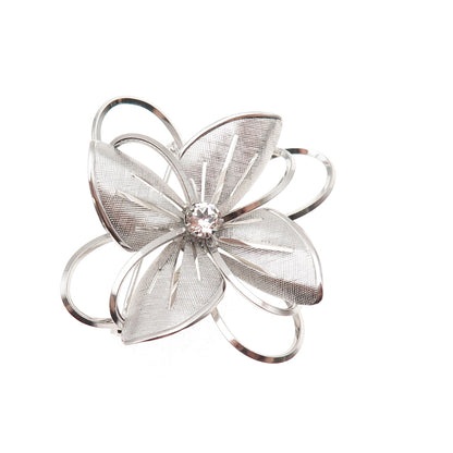 Carl Art 925 Sterling Silver Vintage Rhinestone Floral Pin Brooch