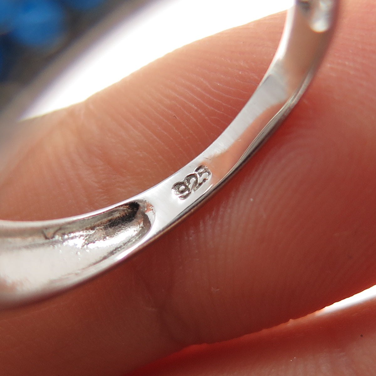 925 Sterling Silver Round-Cut Blue & White C Z Ring Size 7.25