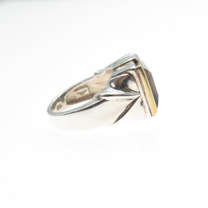 ALON DILLER 925 Sterling Silver 2-Tone Vintage Real Smoky Quartz Ring Size 6.25