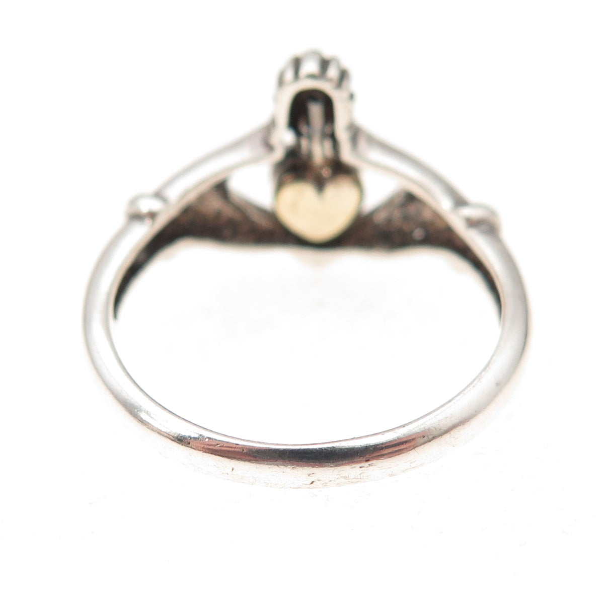 Nevada Sterling 10K Gold Vintage Chalcedony Claddagh Reversible Ring Size 8.75