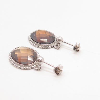 925 Sterling Silver Glass Oval Dangling Earrings