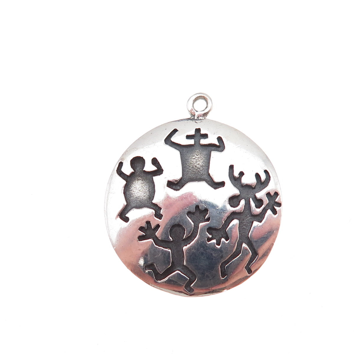 Phyllis Woods 925 Sterling Silver Vintage Ethnic Dancers Oxidized Charm Pendant