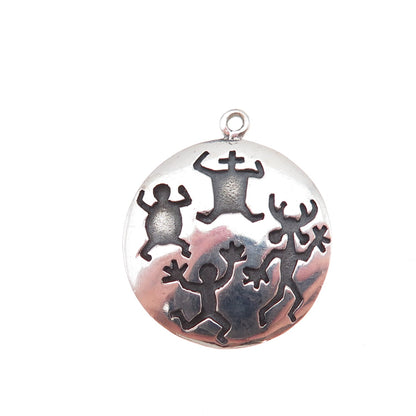 Phyllis Woods 925 Sterling Silver Vintage Ethnic Dancers Oxidized Charm Pendant