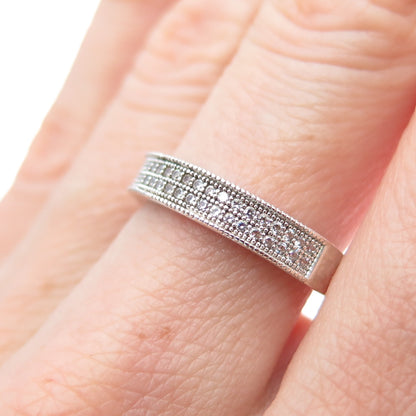 925 Sterling Silver Round-Cut C Z Half Eternity Band Ring Size 7