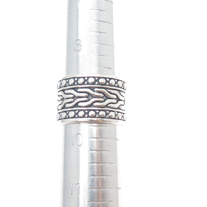 925 Sterling Silver Vintage Modernist Oxidized Wide Band Ring Size 9.75